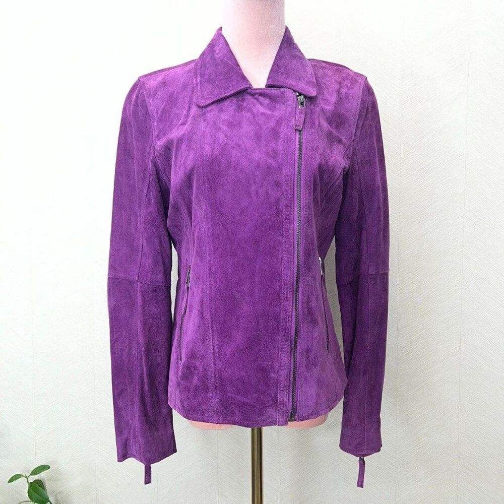 Unbranded Vibrant Purple Heavy Suede Leather Full Zip Moto Jacket Womens Size M